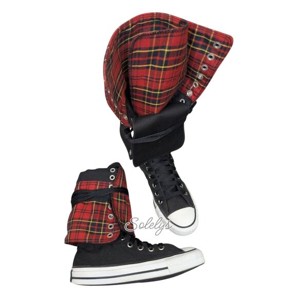 Converse Japan 2007 RARE XXHI Plaid Foldover Knee High Black Red White M4.5/W6.5 - Picture 16 of 16